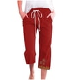 thumbnail image 2 of ZHUGeLI Women's Pants Lightweight Summer Pants Women Casual Cotton Linen Cropped Pants Elastic Waist Drawstring Ethnic Floral Capris Trousers Drawstring Capri Joggers Hiking Pants Lounge Pants, 2 of 4