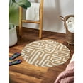 thumbnail image 3 of 17X17 Area Rug, Beige Wool, Bed, Living room, Round Carpet, Geometric Design, Tufted Rugs, 3 of 6