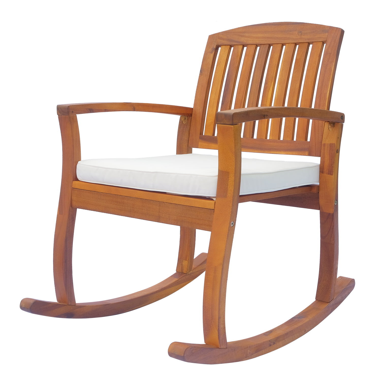 Outsunny Outdoor Patio Acacia Wood Rocking Chair with Cushioned Seat -
White - Walmart.com