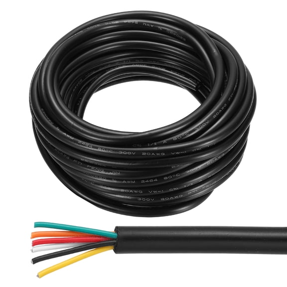 20AWG Electrical Wire 6 Conductors 25FT/7.62m UL2464 Power Cable Flexible Extension Signal Signal Cable Black for LED Strips Lamps Lighting Power Supply