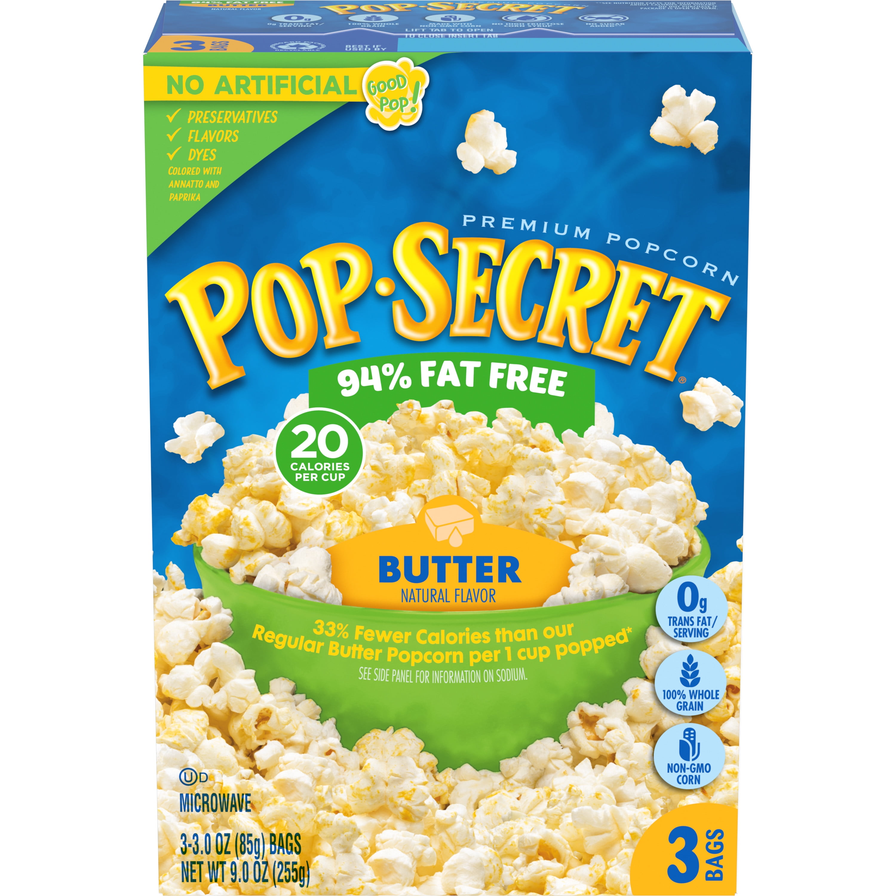 Pop Secret Microwave Popcorn, 94% Fat Free Butter, 3 Oz, 3 Ct - Walmart.com