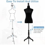 Dkelincs Adjustable Mannequin Torso Stand Female Dress Form Model Manikin Body for Displays Jewelry with Tripod, Black