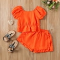 thumbnail image 3 of GYRATEDREAM Infant Toddler Girls Summer Cotton Shorts Set Baby Crew Neck Puff Sleeve Solid Color T-Shirt Top + Elastic Waist Bubble Shorts Outfits Clothes for 6 Months-4 Years, 3 of 8