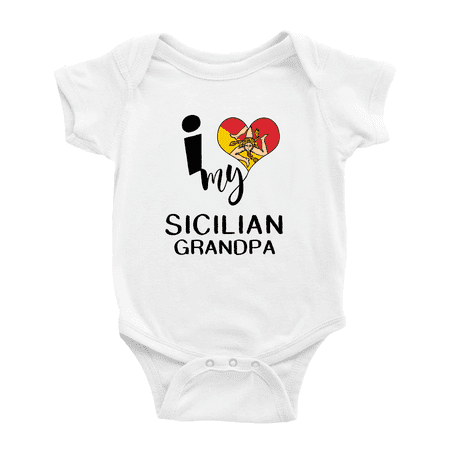 

I Heart My Sicilian Grandpa Sicily Love Flag Baby One-Pieces Baby Bodysuit (White 0-3 Months)