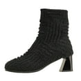 thumbnail image 6 of Knit Winter Ankle Boots for Women Cute Square Toe Stretch Slip on Block Heel Dressy Sock Booties, 6 of 7