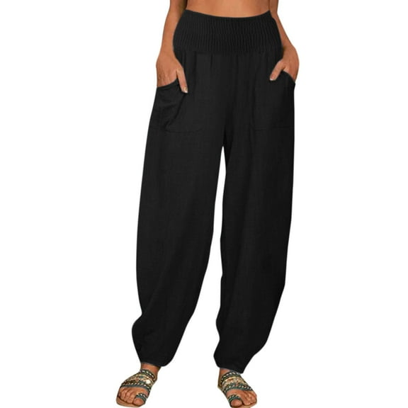 gvdentm Sweatpants Women's Tapered Pants 100% Linen Drawstring Back Elastic Waist Ankle Length Pants Trendy