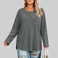 thumbnail image 5 of Vivianyo HD Women's Plus Size Round Neck Long Sleeve Tunic Top, Curved Split Hem Loose Shirt for Autumn Daily Errands Casual Outings, Sizes L-4XL, 5 of 8