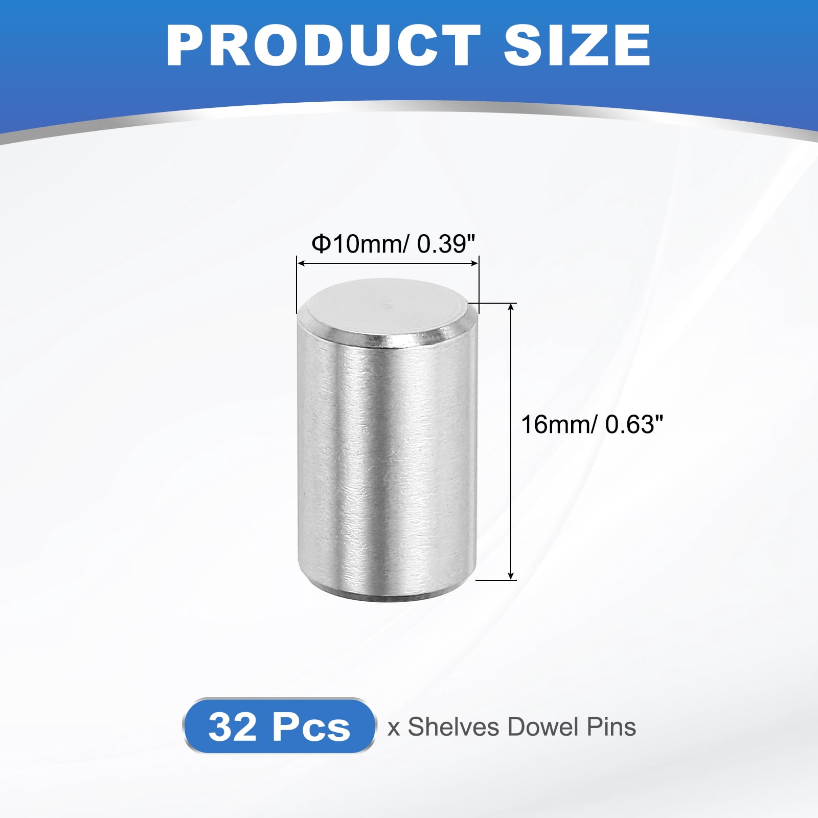 Uxcell 32 Pack M10 x 16mm Dowel Pin, 304 Stainless Steel Cylindrical Dowel Pins, Shelf Support Pegs Rod Fastener for Cabinet Furniture DIY Installation Industry Mechanical