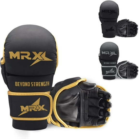 MRX MMA Grappling Gloves 7 OZ Boxing Punching Glove Mitts Black Golden S/M