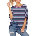 thumbnail image 2 of UVN Oversized Stripe T Shirt for Women Summer Casual Short Sleeve Tee Ladies Loose Crewneck Tops, 2 of 7