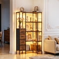 thumbnail image 4 of HIGDBFE 5-Tier Corner Bookshelf with LED Lights and 4 Fabric Drawers, L-Shaped Industrial Bookcase, Corner Display Shelf for Living Room, Home Office, Rustic Brown, 4 of 11