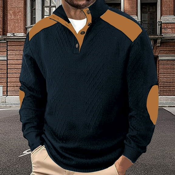 Fnnxeal Mens Polo Shirts Fall Winter Casual Long Sleeve Collar Breathable Navy Polo Shirts for Men Size 2XL