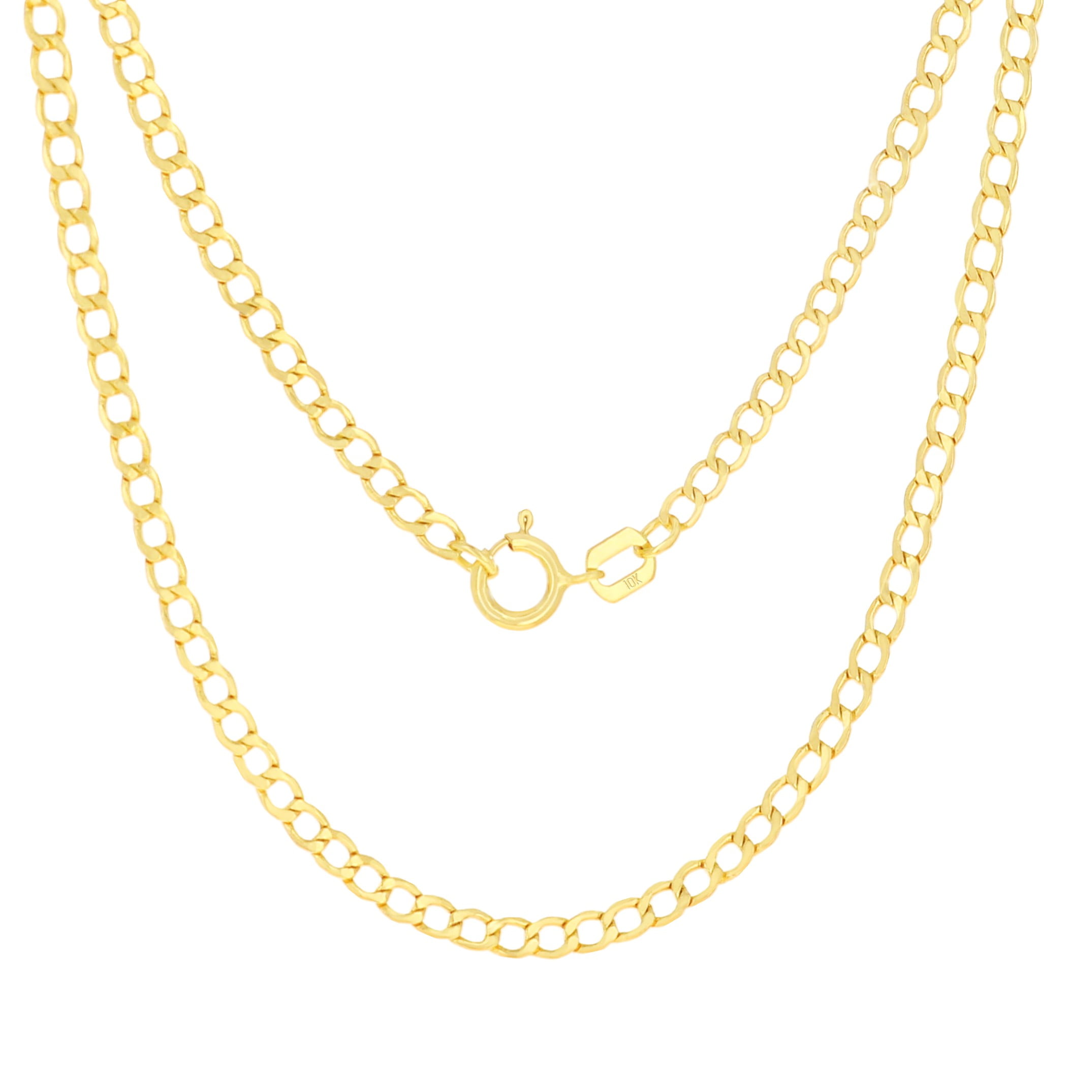 Nuragold 10k Real Yellow Gold Cuban Curb Link 2mm Chain Necklace (16"-24") Italian Jewelry for Men & Women
