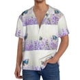 thumbnail image 3 of KLL Lavender and Butterfly Print Men's Shirt Short Sleeve Button Down Summer Cuba Beach Shirts- Medium, 3 of 7