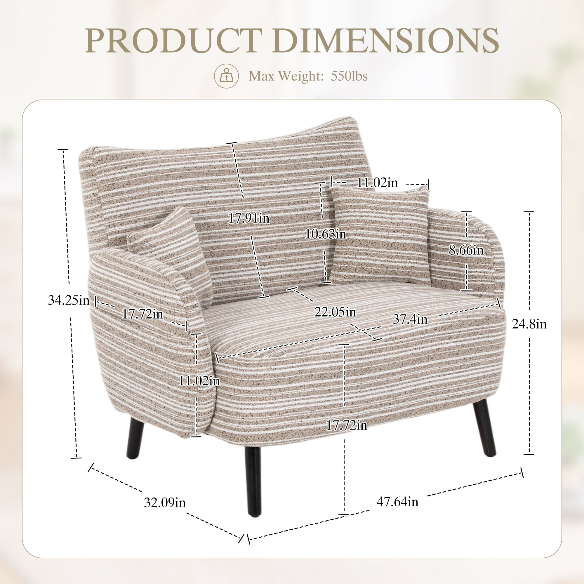 Jopath Modern Style Loveseat Sofa with Ultra-Comfortable Armrests, Armrest Pillows, and Storage Pockets, Deep-Seated Two-Seater Sofa for Bedroom, Small Spaces, Apartments Khaki