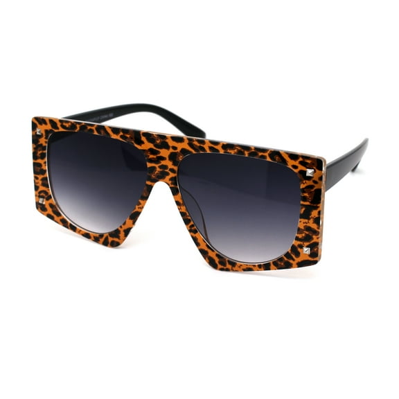 Animal Print Flat Top Squared Racer Mob Sunglasses Brown Leopard Smoke