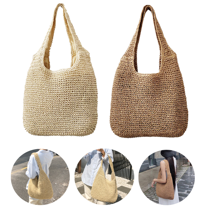 Straw Shoulder Bag for Women, Large Straw Bags Weave Handmade Handle