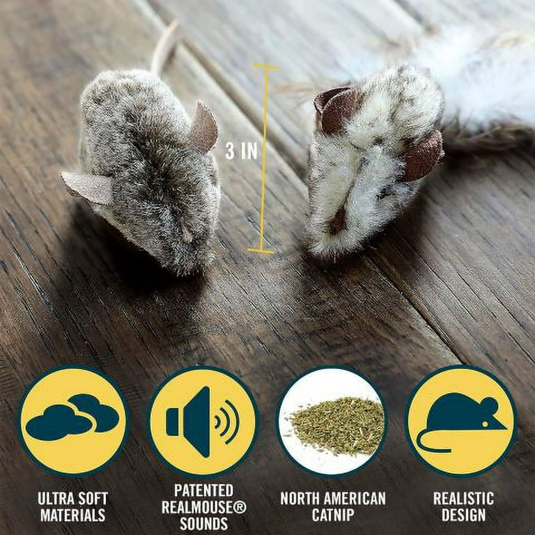 OurPets Play-N-Squeak Twice the Mice Cat Toy Interactive Catnip Toys Real  Mouse Sound, Pack of 2