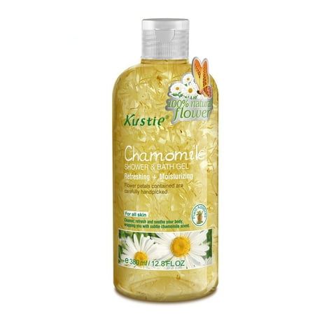 Chamomile Flower Petals Shower and Bath Gel - Handpicked Natural Flower Petals - Chamomile Essential Oil - Refreshing and Moisturizing - Paraben Free - For All Skin (380ml /12.8