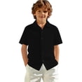 thumbnail image 2 of XIMIN Boys Short Sleeve Button Down Shirt - Classic Collared Casual Kids Top Kids Dress Shirt for Daily Wear School Outfit (Black, 6-7 Years), 2 of 8