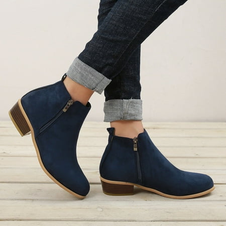 

jsaierl Women s Classic Ankle Boots Slip on Chunky Heel Boots Comfort Leather Platform Booties