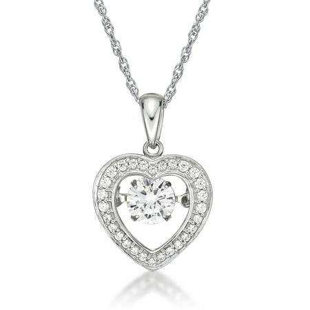 Jay Heart Designs 925 Sterling Silver Brilliant Simulated White Diamond Dancing Heart Pendant on 18" Chain