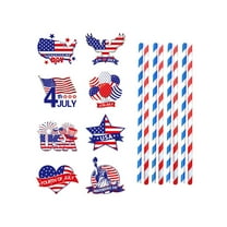 Elainilye 4th of July Straw Flags, Patriotic Drink Decorations, Independence Day Beverage Toppers, Red White Blue Party Supplies