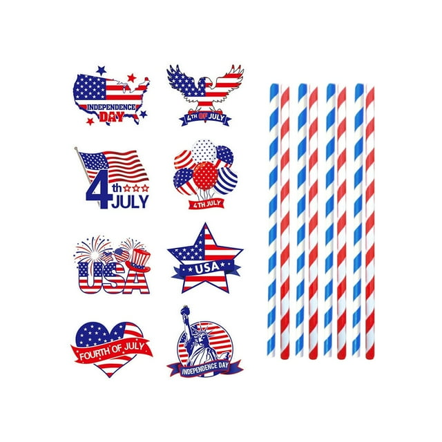 COM1950s Blue Party Decorations, Independence Day Party Decoration Straw Insert Beverage Decoration Straw Insert Label Us Day Decoration, Holiday Party Decorations, Outdoor Party Decorations