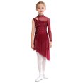 thumbnail image 3 of Kaerm Kids Girls Lyrical Dance Dress Asymmetrical Skirted Leotard Long Sleeve Modern Contemporary Dance Dress Burgundy 16, 3 of 5
