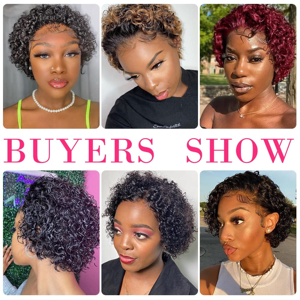 Pixie Cut Wig 13x1 Lace Front Wigs Short Curly Human Hair Wig Pixie Wigs for Women 1B/T27