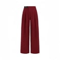 thumbnail image 4 of Maqroz Wide Leg Dress Pants for Women Plus Size Pull on Stretchy High Waist Business Casual Slacks Trousers with Pockets Loose Pleated Long Flowy Palazzo Work Pants Wine S, 4 of 8