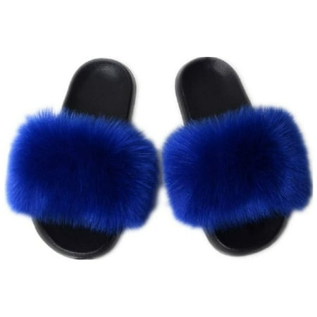 

Women s Fur Slide Slipper Sandal with Soft Furry Faux Fox Fur Lovely House Outdoor Slippers for Ladies Multicolor