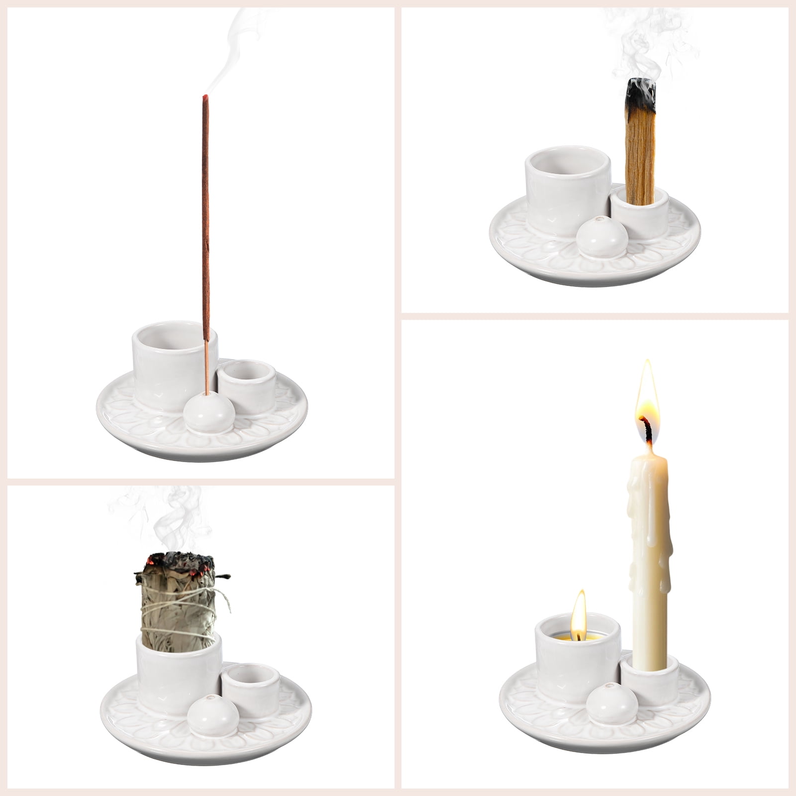 Uxcell Modern Incense Burner, 4 in 1 Ceramic Holder for Meditation, White