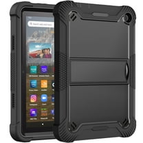 Dteck Case for Kindle Fire HD8/HD8 Plus (12th Generation 2022) 8 inch,Heavy Duty 3-Layer Rugged Silicone Plastic Case Shockproof Kickstand Cover,Black