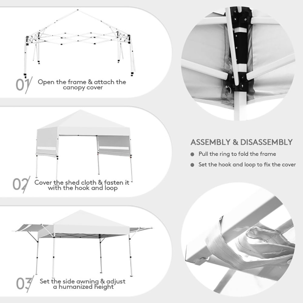Aimee Lii 17 Feet x 10 Feet Foldable Pop Up Canopy with Adjustable Instant Sun Shelter, Backyard Canopy Gazebo, White