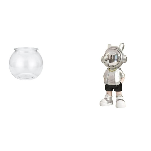 Acuario de escritorio,Pecera pequeña transparente,pecera,jarrón,mesa,Tanque de peces Contenedor de acuario transparente Hogar,Figura de escritorio,Estante con estatua de astronauta para