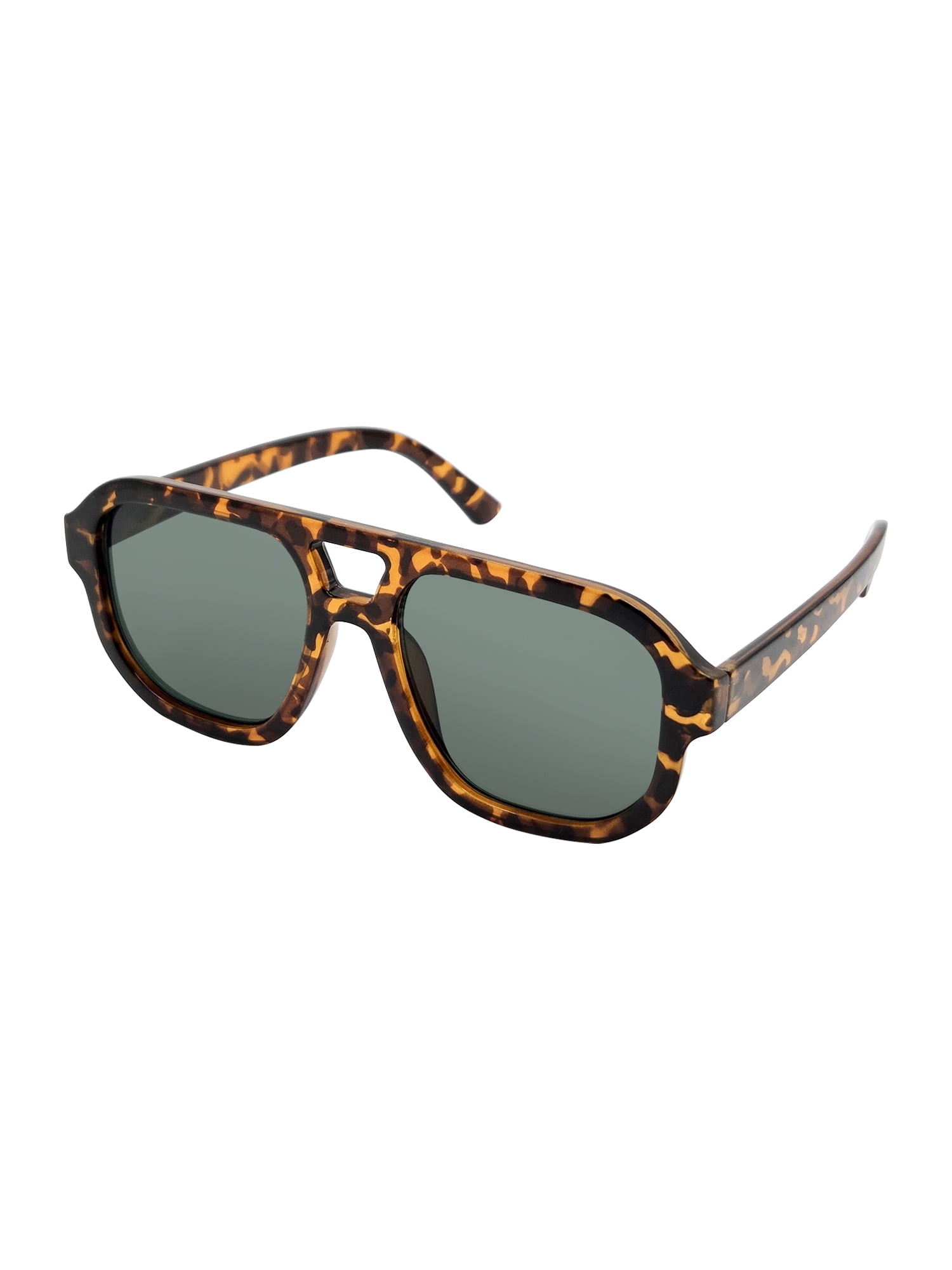 Juniors Plastic Square Aviator Tortoise Frame Green Lens Sunglasses