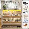 thumbnail image 6 of Ktaxon Fluted Shoe Cabinet for Entryway with 4 Flip Drawers & 1 Compartment & LED Lights 30 Pairs, Hidden Shoes Storage Cabinet Mid - Century Modern, Natural Oak, 6 of 8