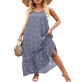 thumbnail image 4 of Women Summer Sleeveless Dress Floral Patterns Ruffled Neckline High-low Hem Cute Dress, 4 of 6