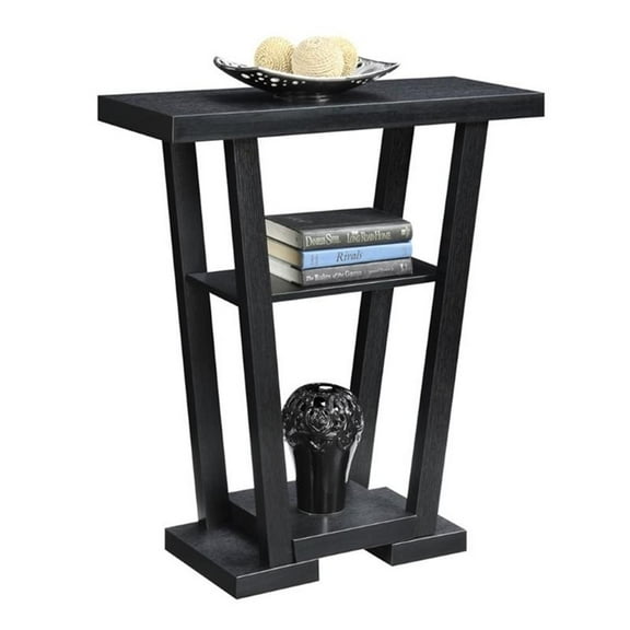Pemberly Row Transitional V Console Table in Black Wood Finish
