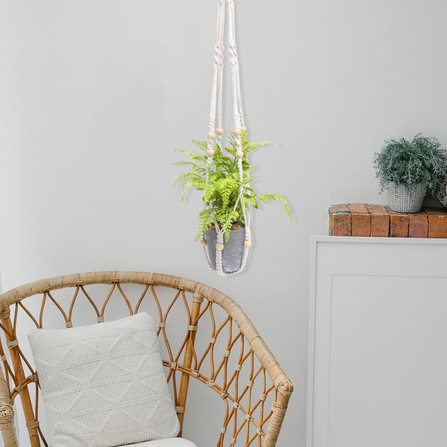 DEEPCRAFF 2Ud Beige Cotton Rope Plant Hanger for Bedroom and Office Plant Decoration