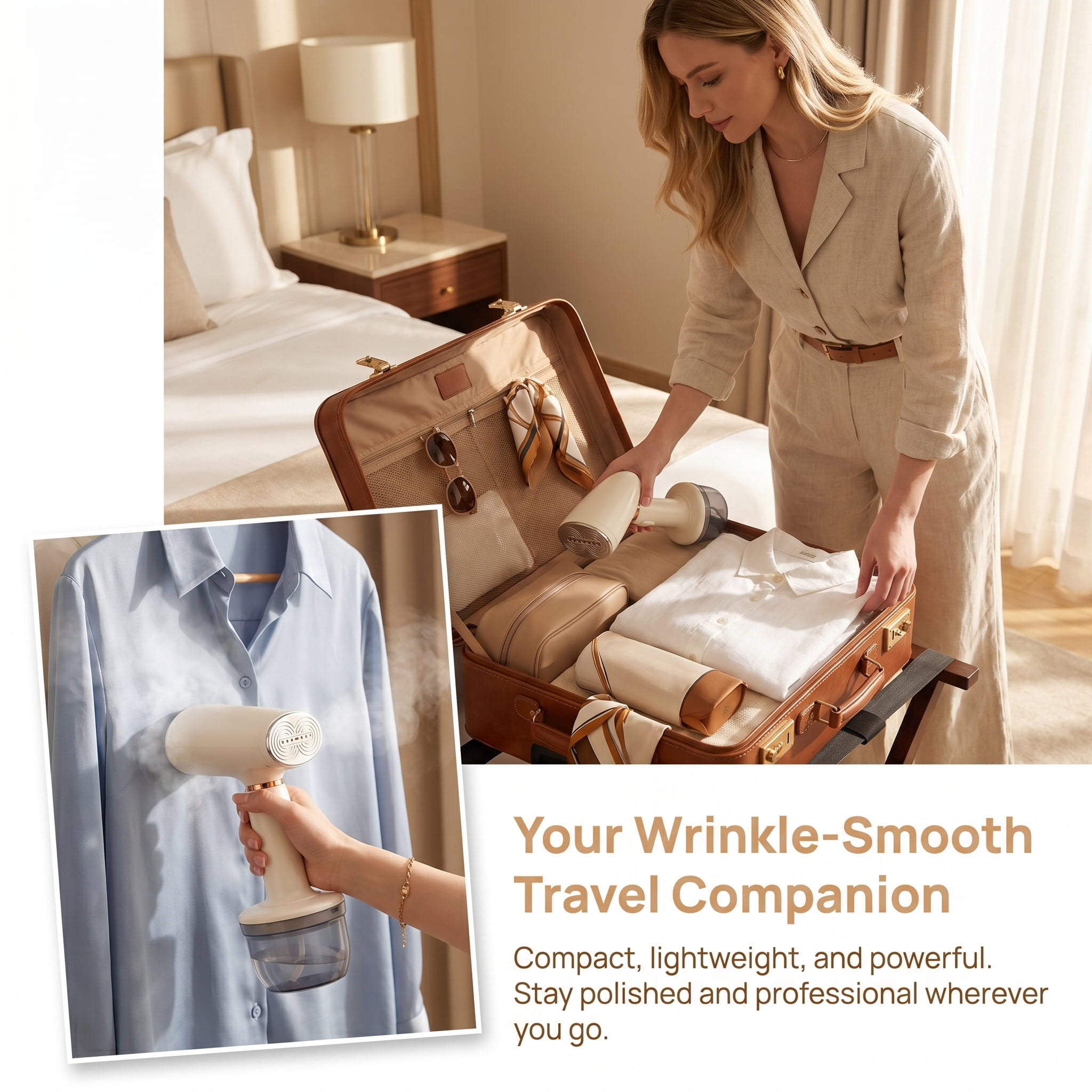 Handheld Steamer for Clothes with 2-Level Temperature Control, 1000W Portable Travel Garment Steamer & Mini Iron, 60-Min Continuous Steam for Home and Travel, Heat-Resistant Design