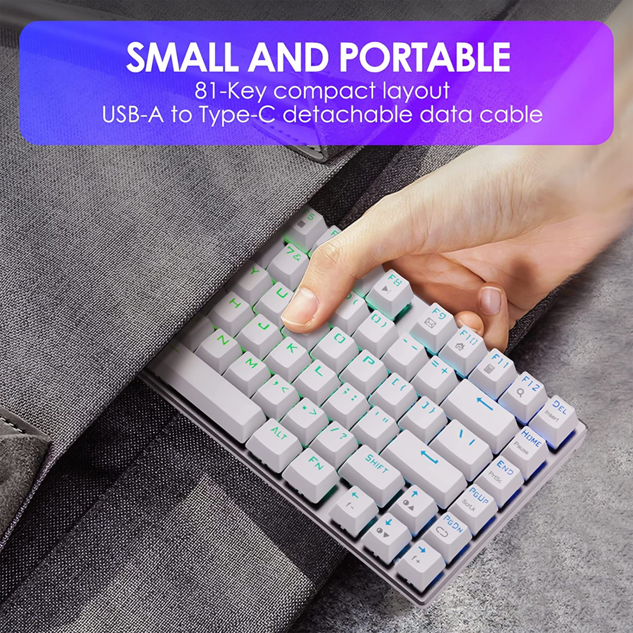 E-Yooso Z-88 RGB Mechanical Gaming Keyboard, Metal Panel, Red Switches, 75% Compact 81 Keys for Mac, PC, Silver and White