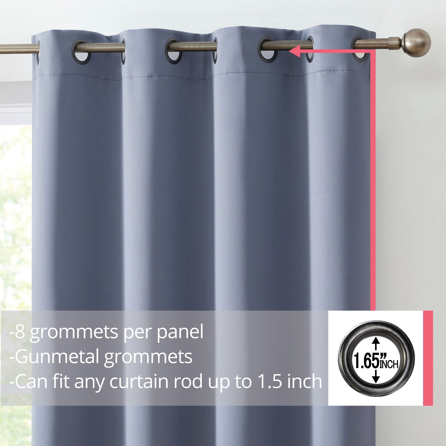 THD Cambridge Bblue Curtains 96 Inch Length - Blue Curtains for Bedroom, Bedroom Drapes, Thermal Insulated Window Curtain Grommet Panels, Set of 2 (52 W x 96 L, Dusty Blue)