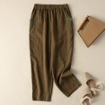 thumbnail image 6 of Knee Length Summer Casual Elastic Waisted Side Split Button Shorts with Pockets for Women Linen, 6 of 6