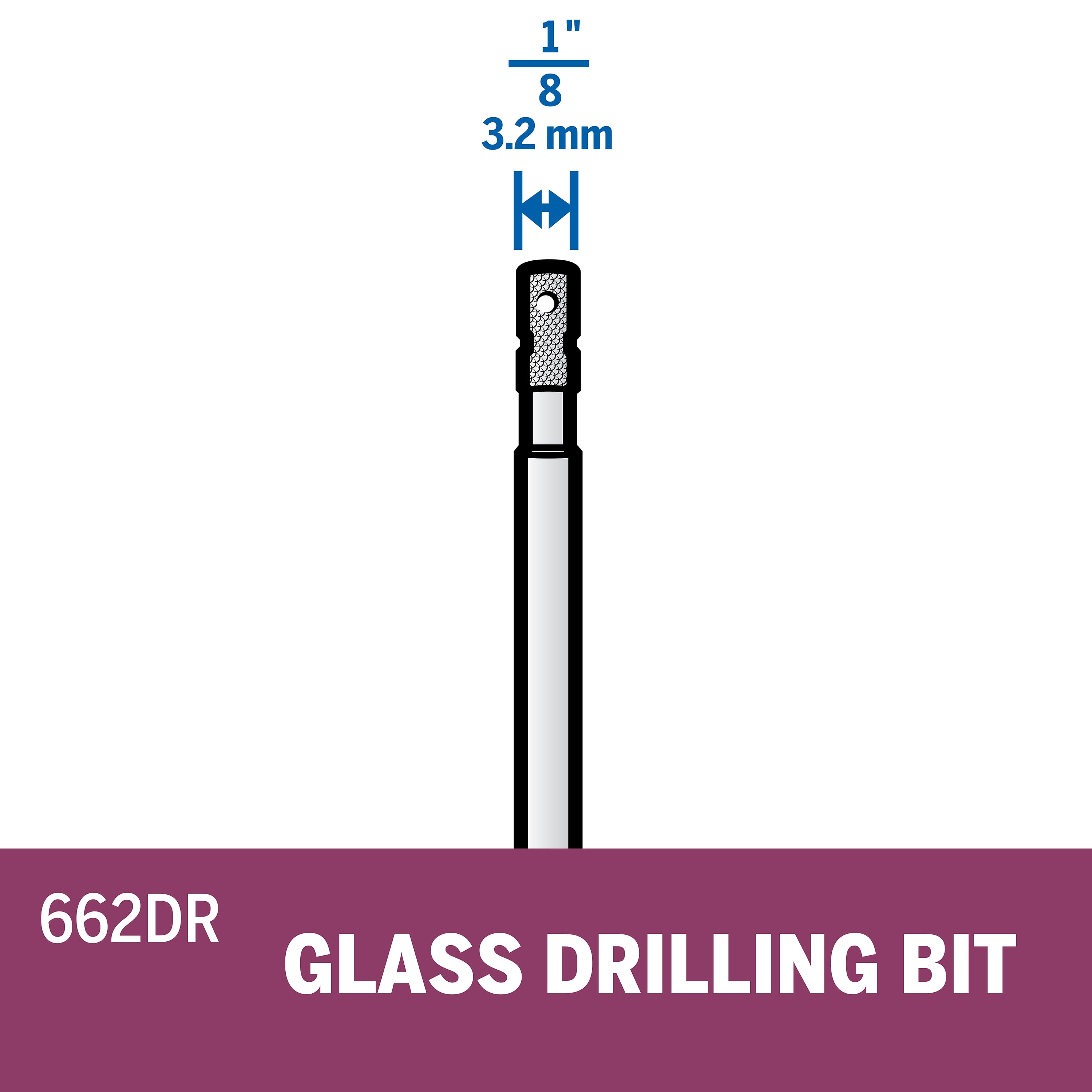 Dremel 662DR 1/8 inch Glass Drill Bit for Glass, Ceramic Wall Tile, Glass Block, Glass Bottles, and Jewelry