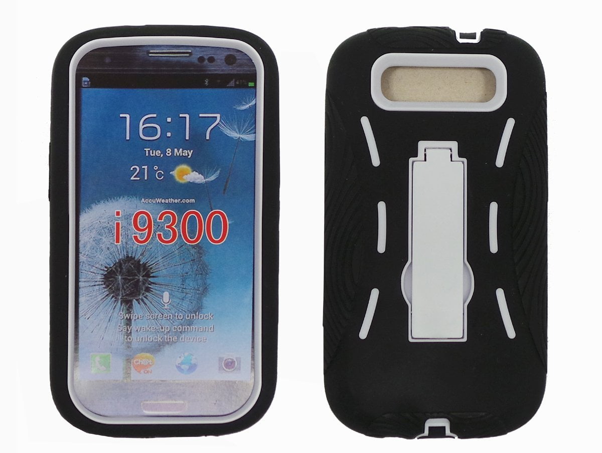Hybrid Armor Case With Kickstand For Samsung Galaxy S3 Siii I9300 At T Verizon Sprint T Mobile Black White Walmart Com Walmart Com