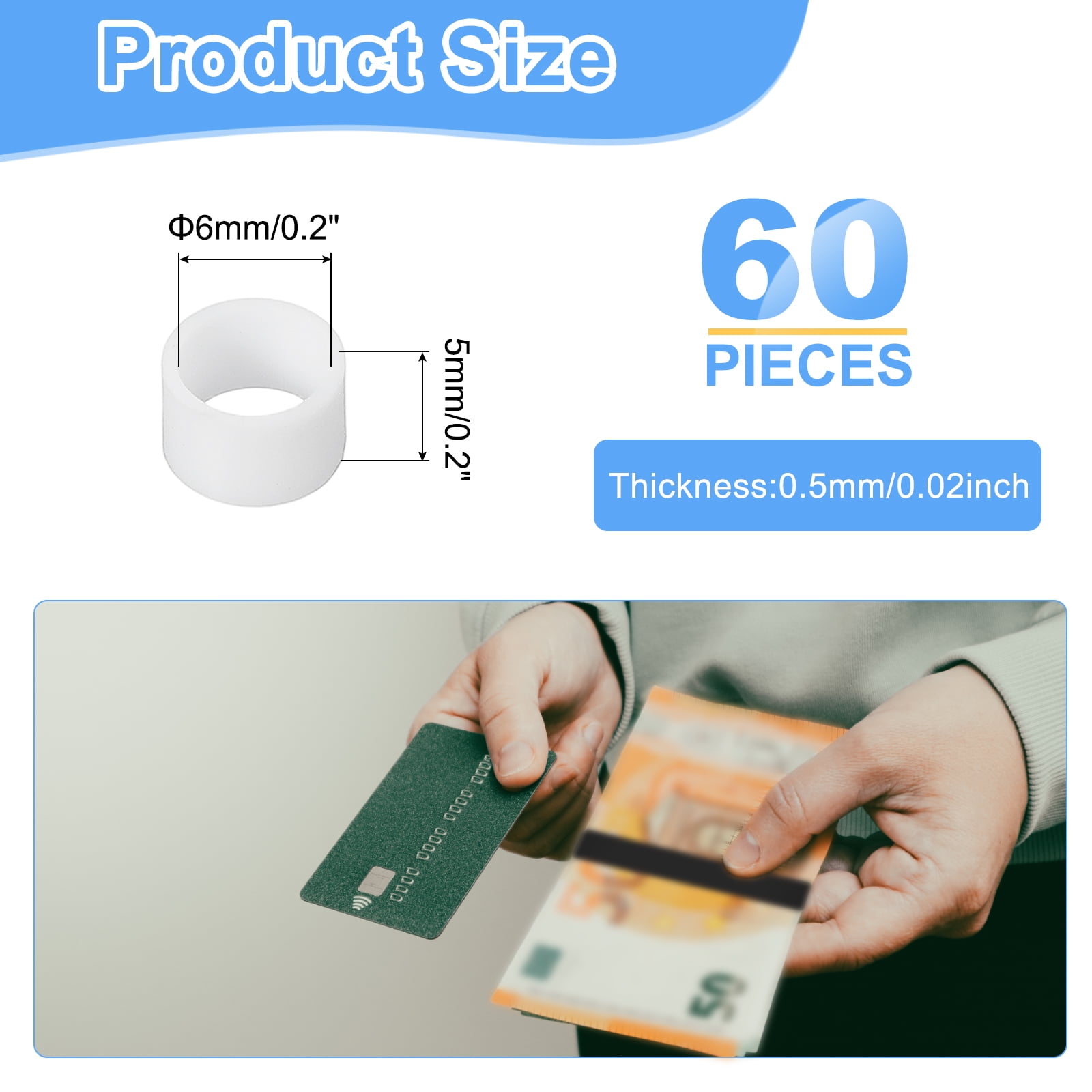 Unique Bargains 60Pcs Silicone Rubber Bands Strong Elastic Non-Slip White 0.2"