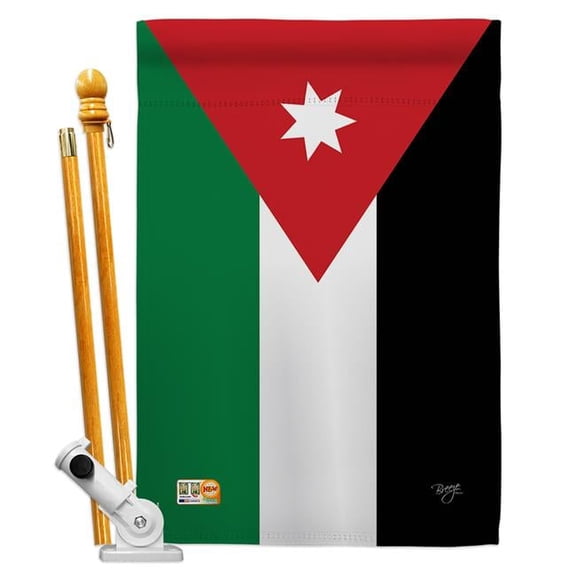 Breeze Decor BD-CY-HS-108245-IP-BO-D-US15-BD 28 x 40 in. Jordan Flags of the World Nationality Impressions Decorative Vertical Double Sided House Flag Set with Pole Bracket & Hardware
