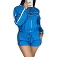 thumbnail image 4 of VISALY Women Oversized 2 Piece Tracksuits Set Long Sleeve Zip Up Cropped Jacket Lounge Athletic Jogger Shorts Travel Athletic Casual Workout Sweatsuits Outfits 2 Piece Windbreaker Short Sets Blue Xl, 4 of 9